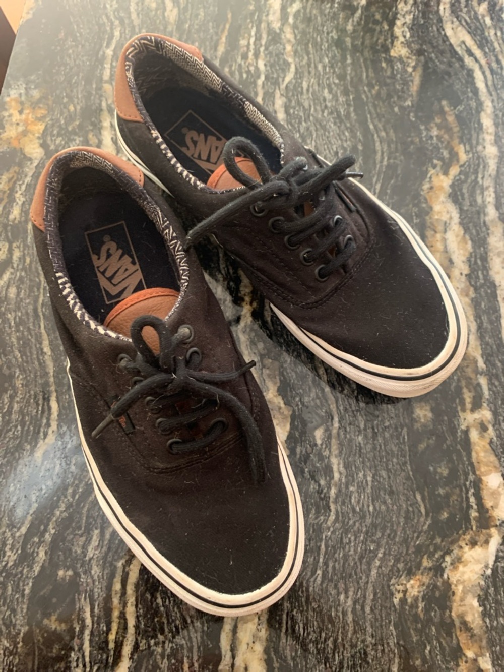 Vans Black Canvas Low-Top Sneakers with Brown Heel Accent